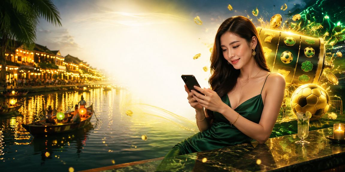 Người chơi trải nghiệm slot game tại không gian giải trí phong cách Hội An